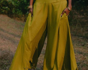 Vlinderbroek limoengroen ~ Lange, wijde flared broek ~ Losse en comfortabele zomerbroek ~ Casual bedoeïenenbroek ~ Alibaba broek met flared pijpen