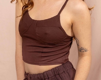 Cropped Bra Top ELSA BRAUN ~ Träger Shirt ~ Verstellbare Spaghettiträger ~ 100% Feinripp Baumwolle ~ Bauchfreies Oberteil ~ Unterhemd