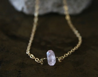 simple brass necklace with rose quartz