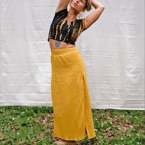 Muslin skirt SOLEIL in mustard yellow ~ Maxi skirt ~ 100% cotton ~ Maxi skirt with slit ~ Bright summer outfit ~ Cotton skirt