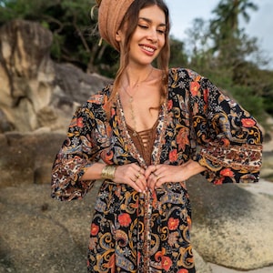 Long Kimono ~ LOTUS KOI ~ Beachwear ~ Bathrobe ~ Vintage Kimono ~ Dressing Gown ~ Loungewear ~ Vintage Robe