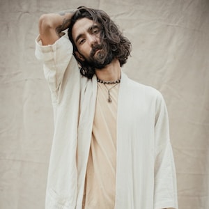 Kimono para hombre Aaren | Blanco natural | Unisexo | Cárdigan