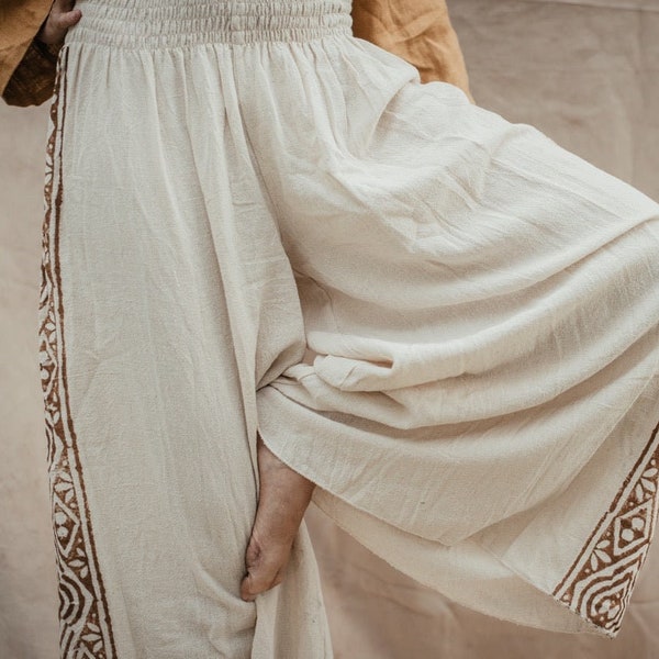 Maxi pants ~ MALOU ~ made of raw cotton ~ natural white with block print ~ Bedouin pants ~ yoga fashion