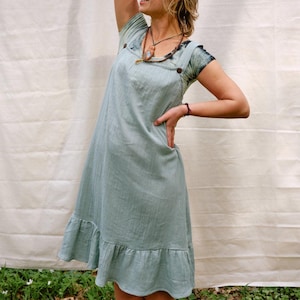 Muslin dress OCEAN in turquoise blue ~ Half-length summer dress made of 100% cotton ~ Vintage midi dress in turquoise ~ Boho style strap dress