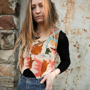 Embroidered Vest SUZIE ~ Vintage Style Vest ~ V-Neck ~ Floral & Colorful ~ Sleeveless Jacket ~ 100% Cotton Vest ~ Handmade