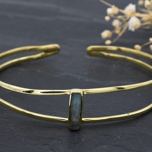 Adjustable Bangle Labradorite | Brass | Gray Gemstone | bracelet