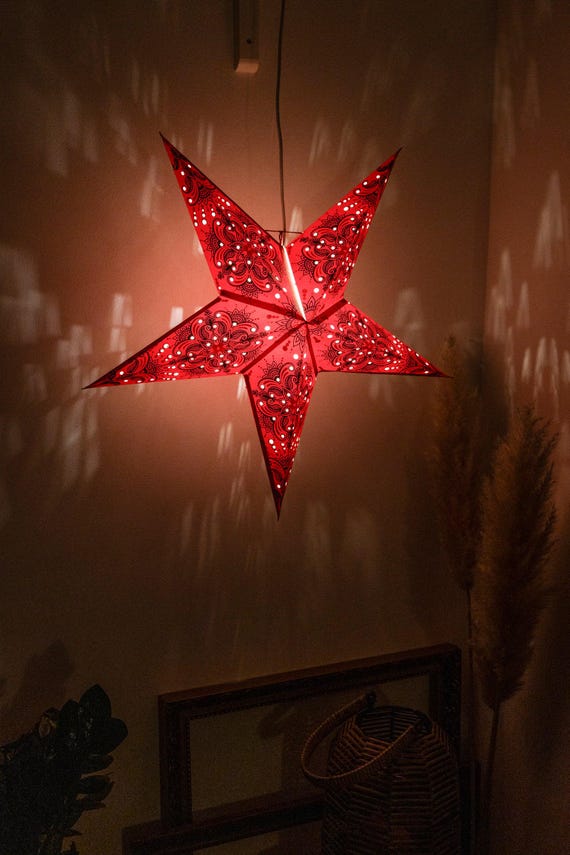 Glitzer Stern in ROT ~ Leuchtender Papierstern zum Aufhngen ~  Papiersternlaterne ~ Xmas Leuchtstern ~ Weihnachtsstern - Etsy.de