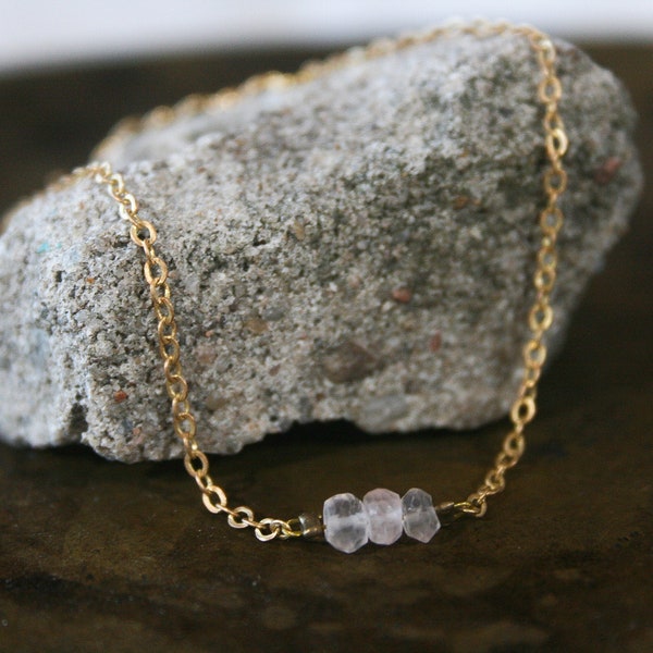 simple brass bracelet with rose quartz