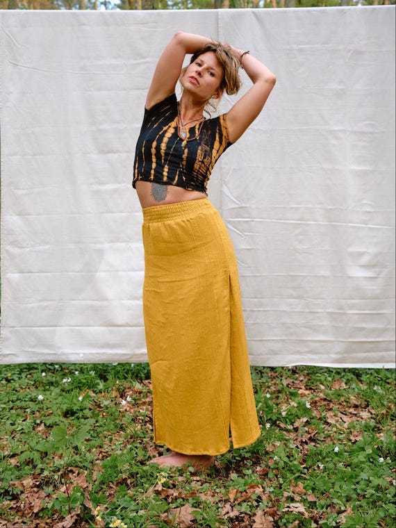 Mousseline Jupe Moutarde Femme Jupe En Mousseline SOLEIL Jaune