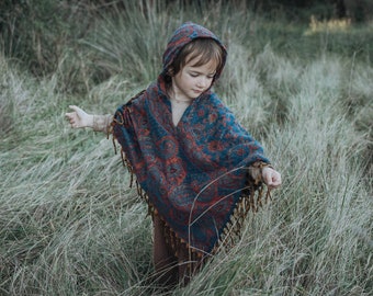 Children's poncho Pocahontas | Turquoise | with fringes | 3 sizes