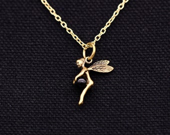 Fairy necklace with onyx | Brass