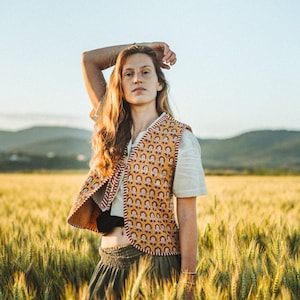BONNIE Reversible Vest ~ Vintage Style Reversible Vest ~ V-Neck ~ Floral ~ Sleeveless Jacket ~ 100% Cotton ~ Handmade