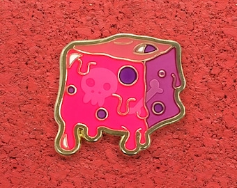 Pink Gelatinous Cube, Translucent Hard Enamel Brass Lapel Pin