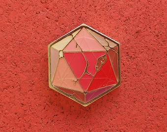 Red Crystal D20 Brass Enamel Pin