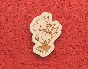 Chocobo, Laser Etched Wood Pin