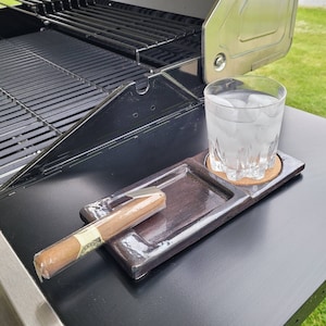 Cigar Tray and Drink Holder Coaster ~ Ashtray ~ Whiskey Rocks Glass ~ Made to order ~ Handmade Ceramics Pottery
