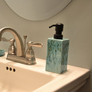 Small Ceramic Soap Lotion Dispenser Handmade Refillable (lagoon garden)