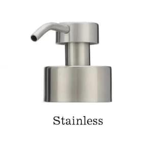 May include: Three metal soap dispenser pumps in copper, bronze, and stainless steel. Each pump has a cylindrical base and a curved spout. The copper pump is labelled "Copper", the bronze pump is labelled "Bronze", and the stainless steel pump is labelled "Stainless".