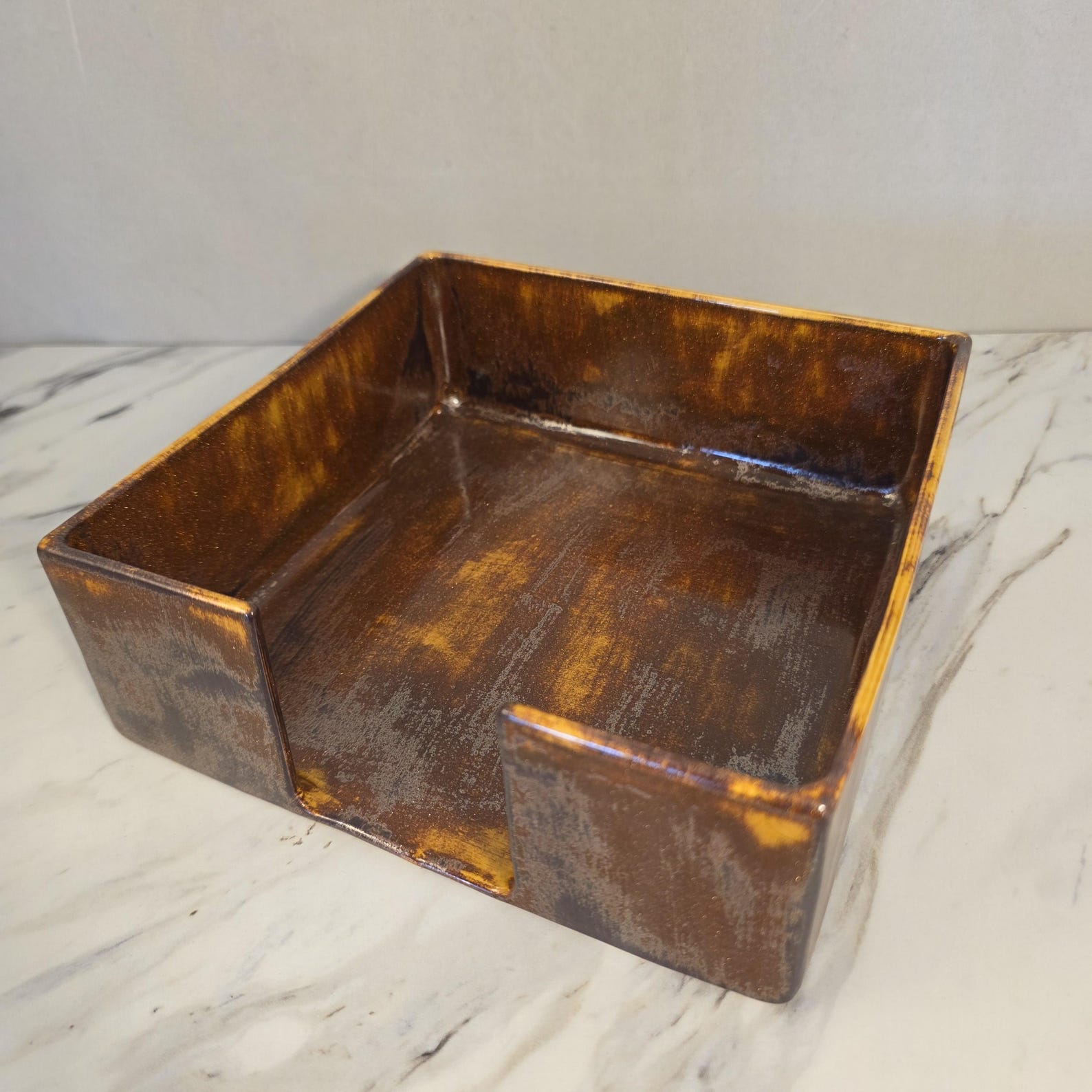 Ceramic Napkin Holder Tray ~ Made to Order Handmade Custom Glazing - Rusty Amethyst, 6.5 x 6.5 x 2