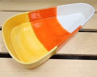 Candy Corn Dish Tray Handmade Halloween Fall Ceramic Pottery