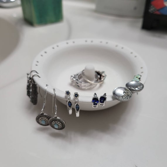 Handmade Ceramic Jewelry Dish with Earring Holes: Custom Glazed Ring Holder