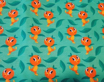 Orange Bird Fabric, Green Background, Inspired, 100% Cotton Fabric, Fat Quarters, 1/2 Yards, Yards