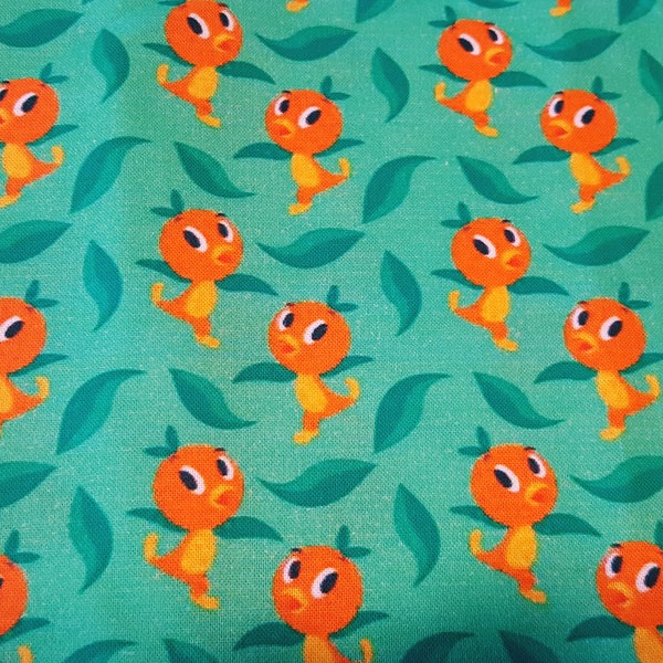 Orange Bird Fabric, Green Background, Inspired, 100% Cotton Fabric, Fat Quarters, 1/2 Yards, Yards