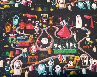 Haunted Mansion Fabric, Haunted Mansion Ride Map Inspired 100% Cotton Fabric, Fat Quarters, 1/2 Yards, Yards