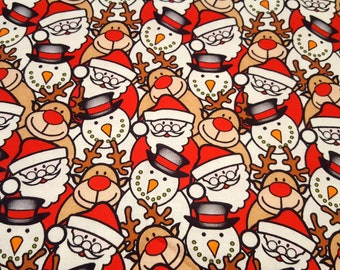 Santa Snowman Reindeer 100% Cotton Fabric Yards 1/2 Yards Fat Quarters Ship 3-5 Days