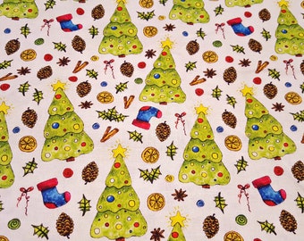 Cute Christmas Trees 100% Cotton Fabric Yards 1/2 Yards Fat Quarters Ship 3-5 Days