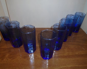 Cobalt Blue Tall Glass Tumblers or Iced Tea 16 0z  Glasses 8 Set