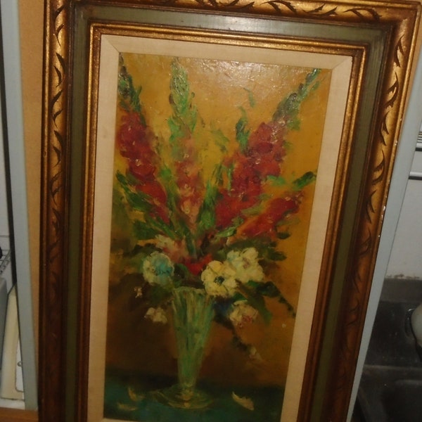 Antique Vintage Original Oil Painting On Canvas Artist Signed Still Life Flowers