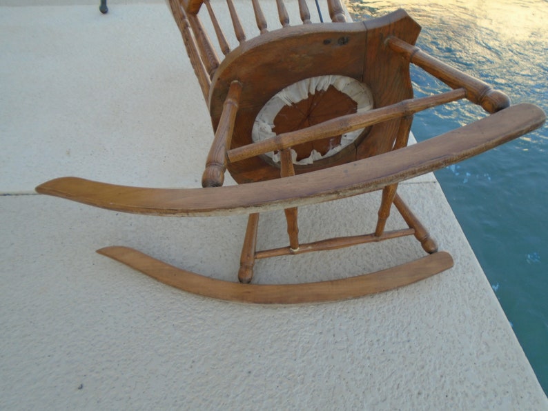 Rare 1800s Oak Wood Antique Rocking Chair Carved Face Etsy