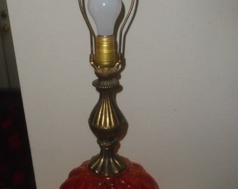 Vintage Mid Century Ruby Red Glass Hollywood Regency 3 Way Table Lamp 30 In