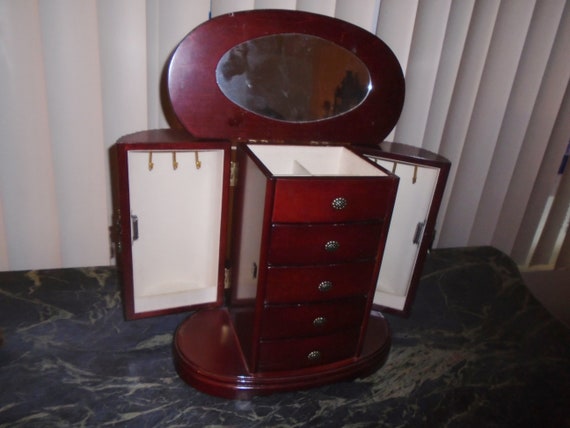 Vintage Wood Cabinet Style Jewelry Box, Powell Jewelry Armoire 1989