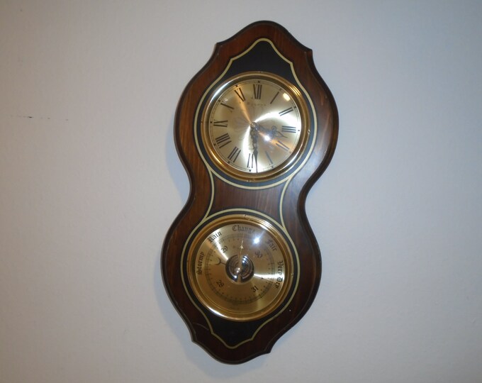 Vintage Bulova Quartz Wall Clock and Mechanical Barometer Made in
