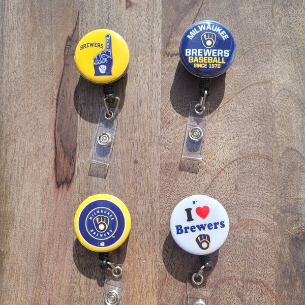 Retractable Badge Holder, Milwaukee Brewers MLB Retro Ball & Glove Logo