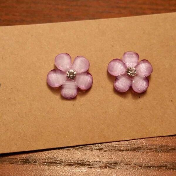 Sparkle Flower Button Earrings with Metal Barrel Backs