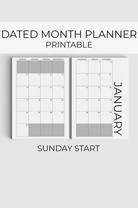 2021 Monthly Planner Printable Sunday Start Dated Planner Etsy