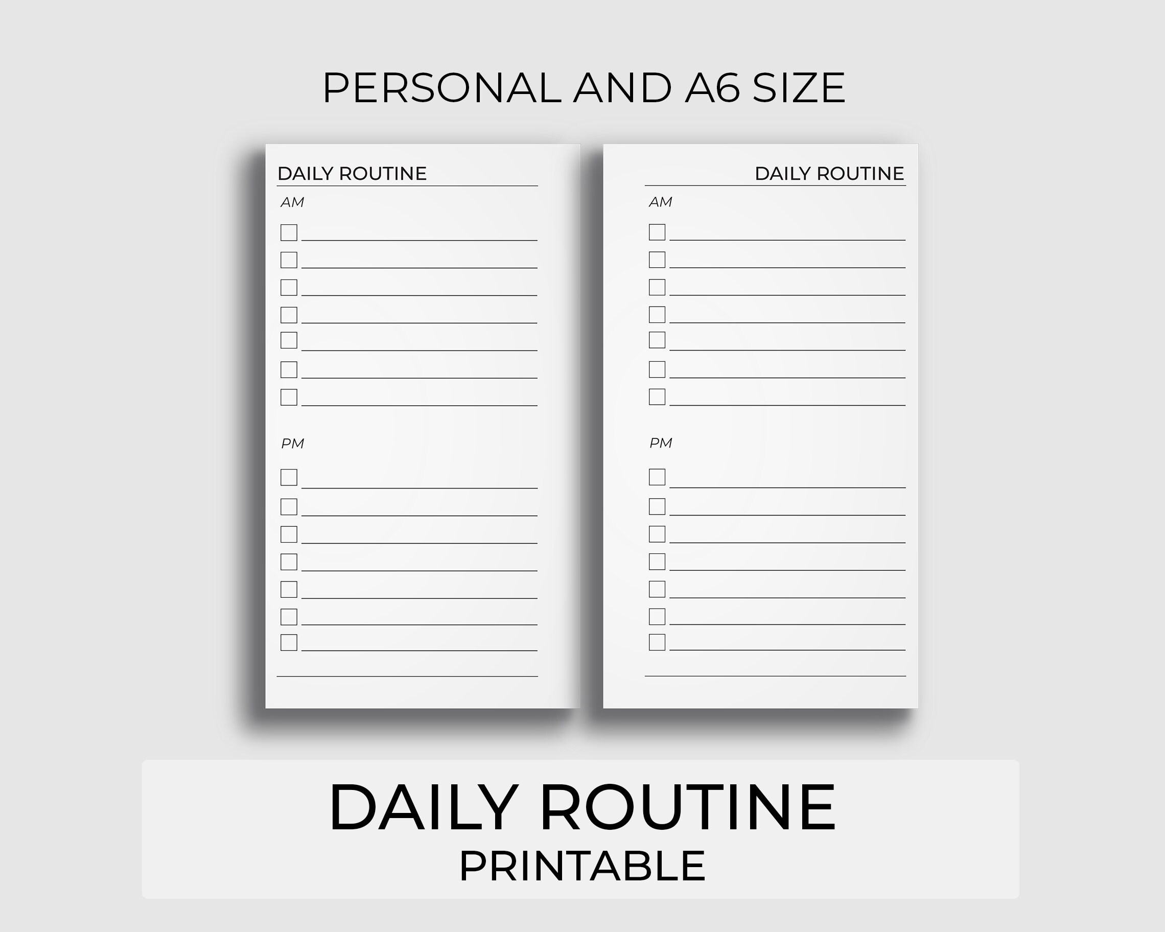 Daily routine printable planner pages, Personal size planner inserts,  Minimalist planner, A6 Planner inserts, Printable planner, Schedule