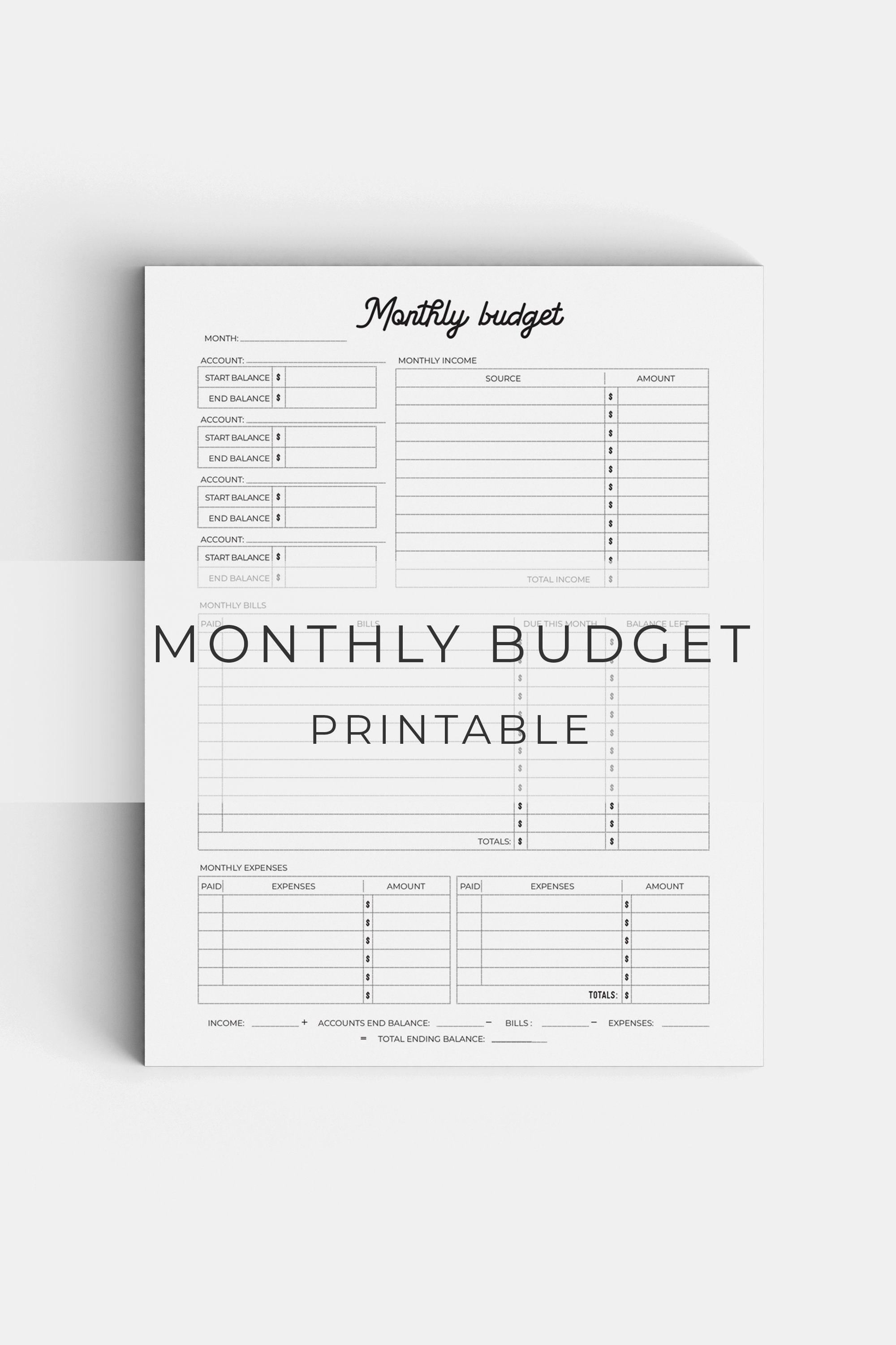 Monthly Budget Printable Budget Planner Financial Planner Financial 