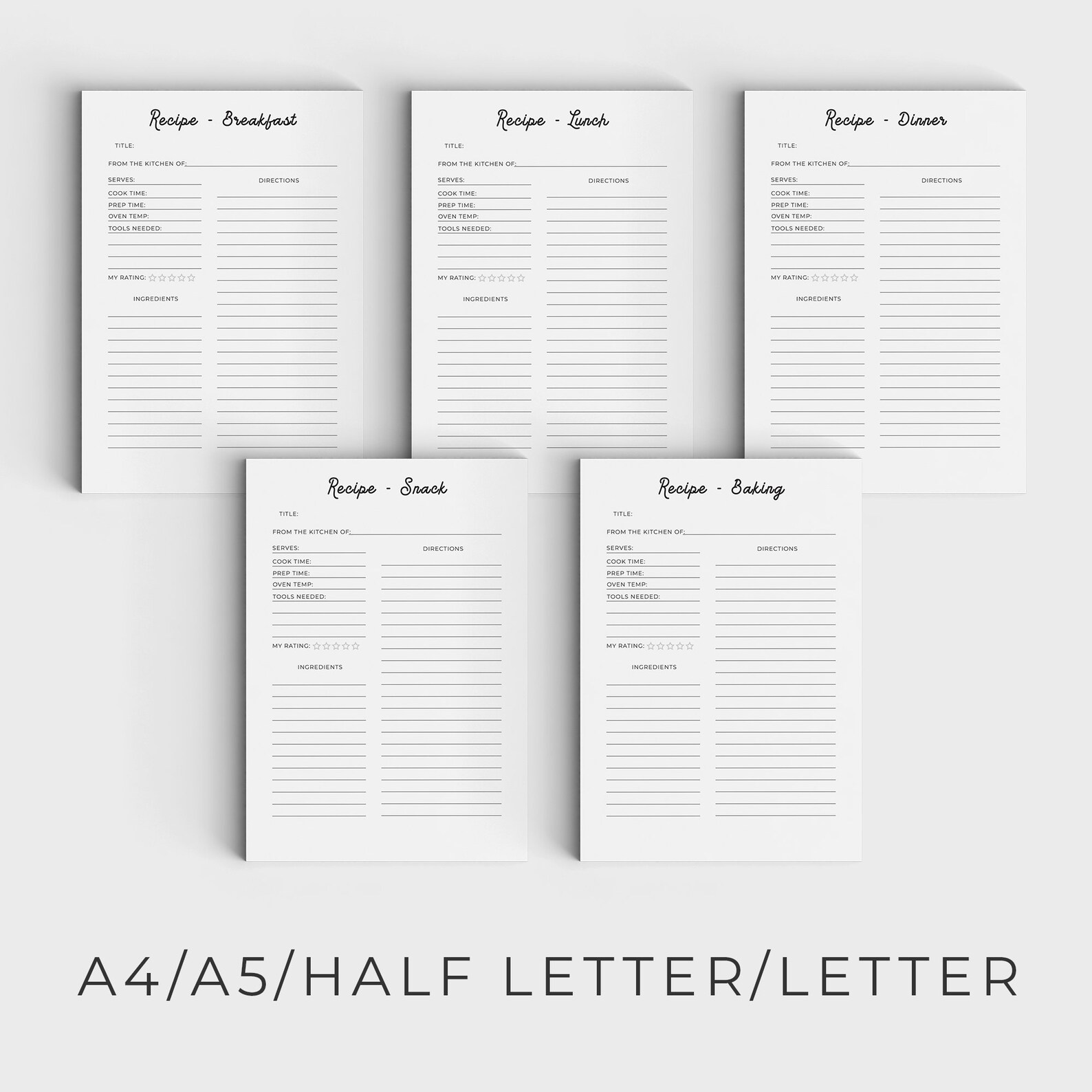 Recipe Printable Meal Plan Printable Meal Prep Meal Planner Etsy