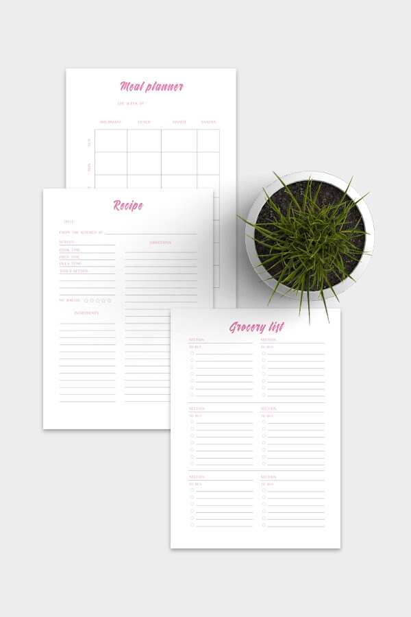 Pink Meal Planner Printable Inserts Printable Recipe Card Printable 
