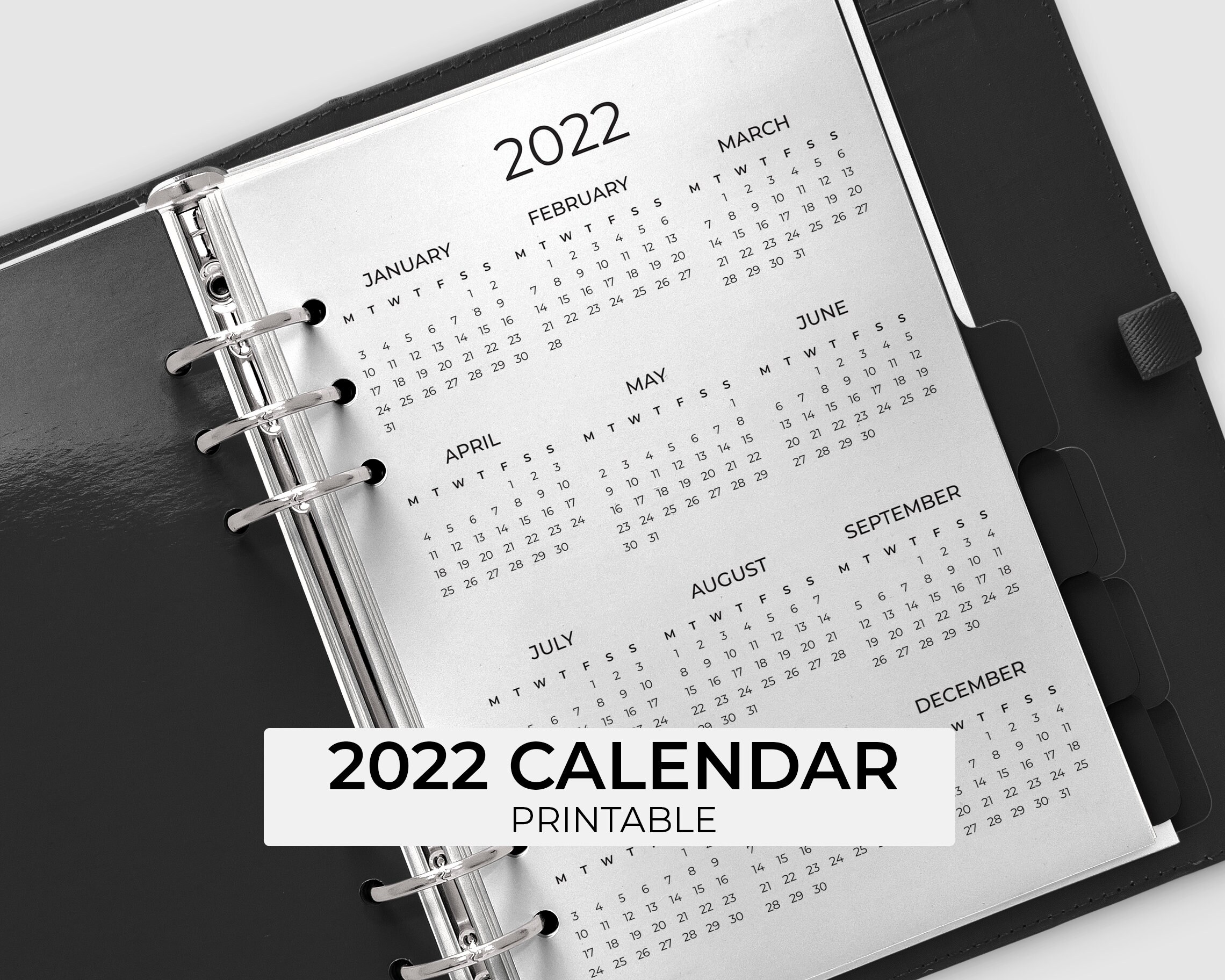 2022 calendar planner printable, Year at a glance, Minimalist planner, A5 Planner  inserts, Printable planner, YO1P, Year planner