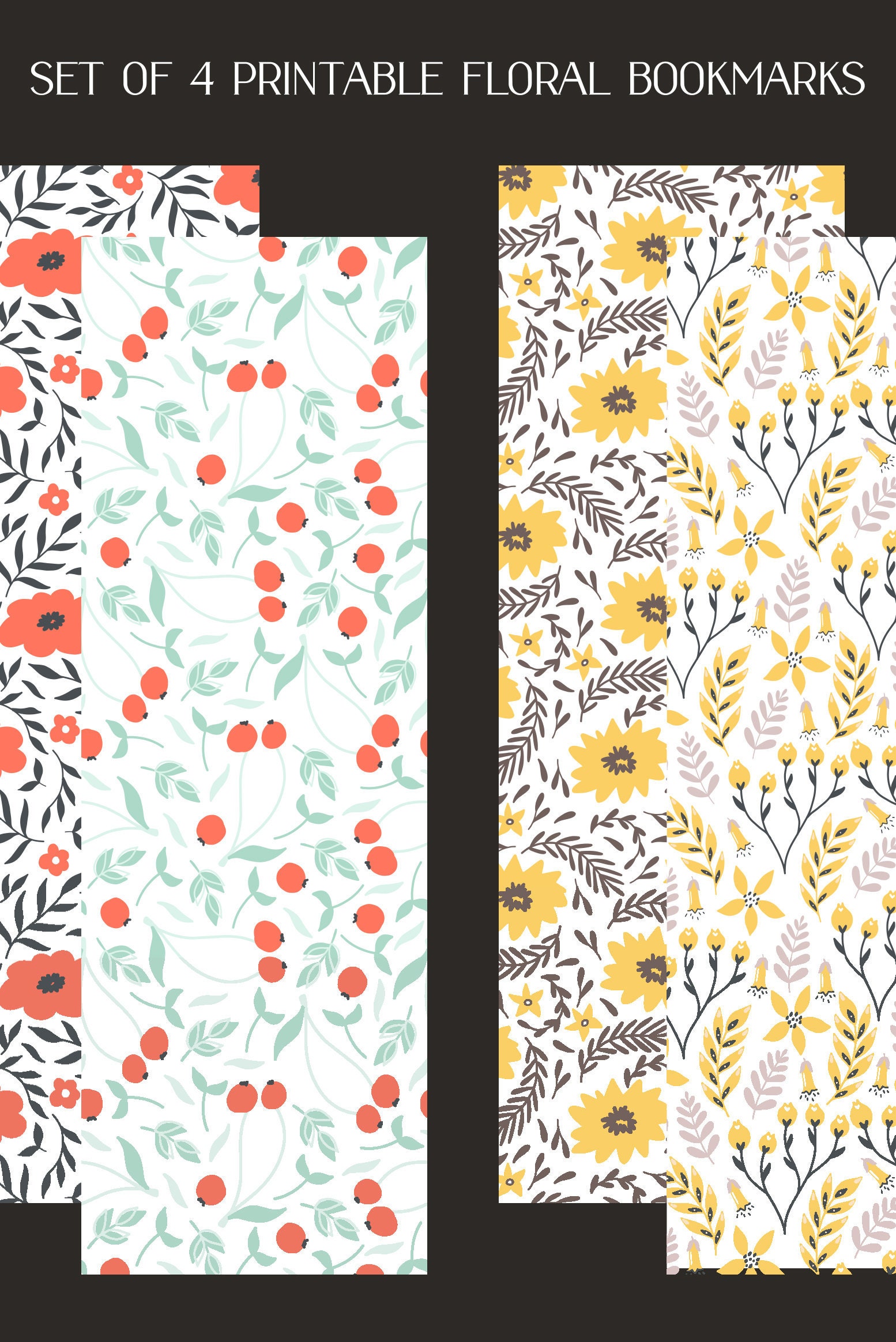 red and yellow floral printable bookmark set printable