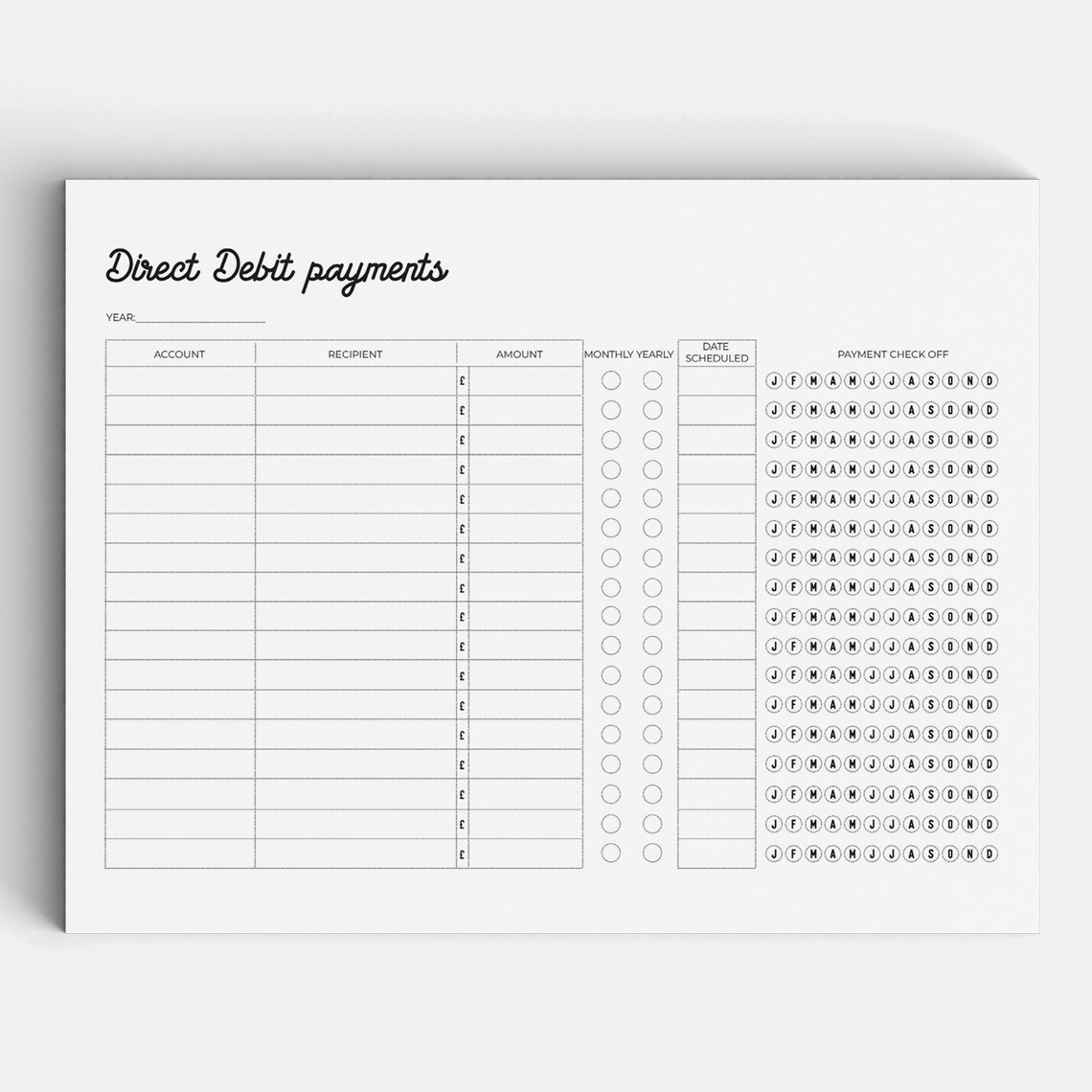 UK Direct Debit Tracker Printable Budget Planner Financial Etsy