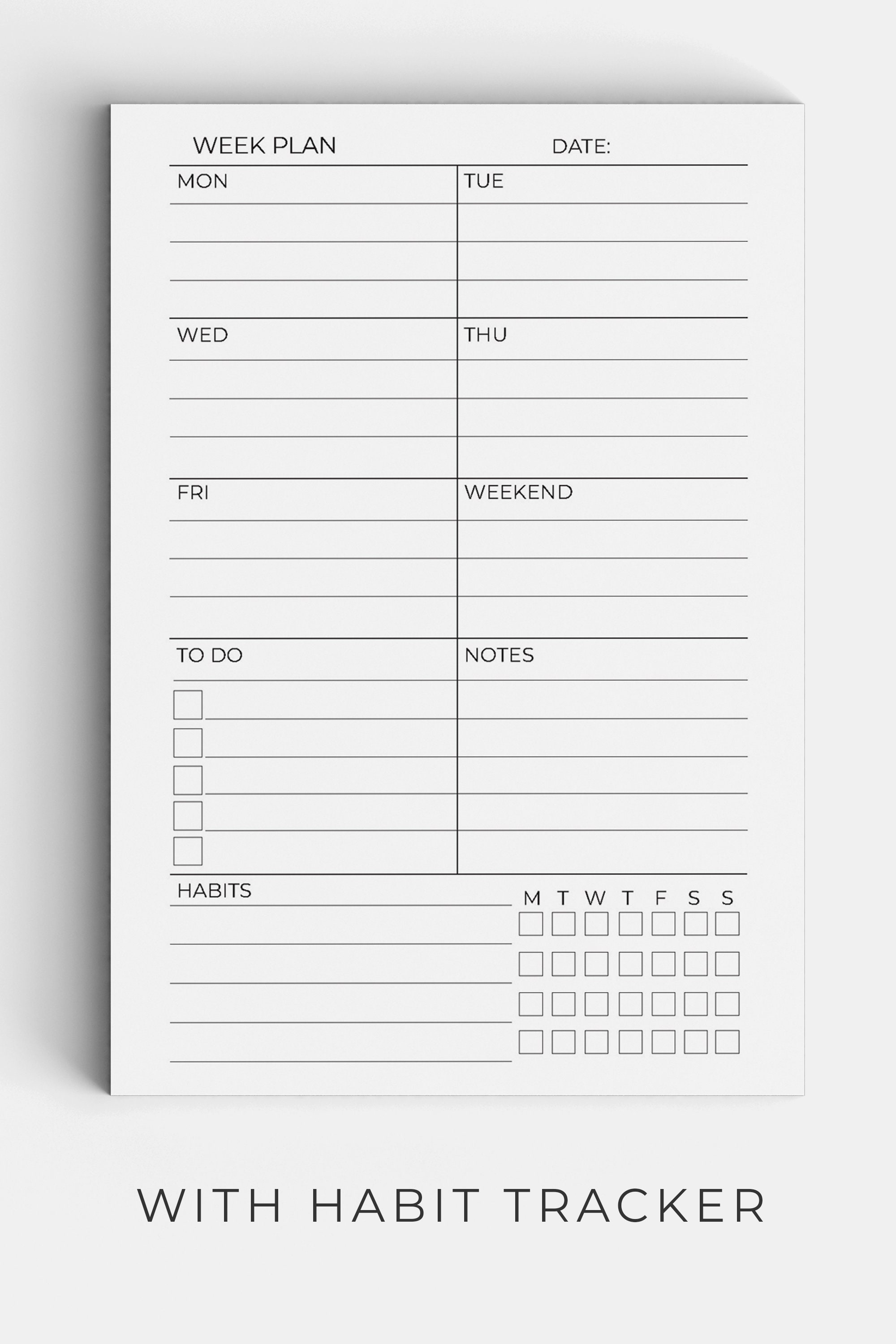 weekly planner page printable minimalist planner