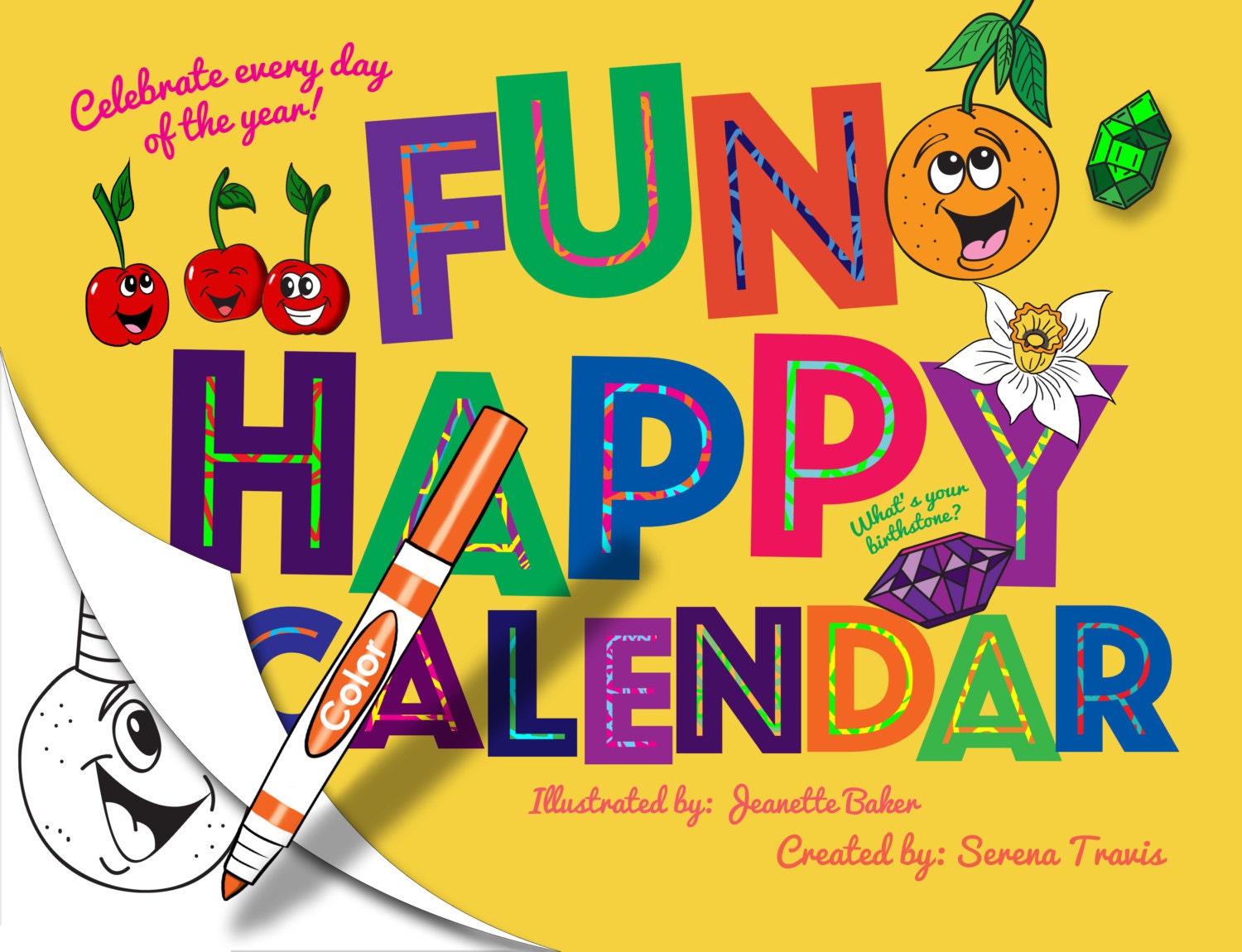 Fun Happy Calendar Perpetual Calendar Coloring Book Etsy.de