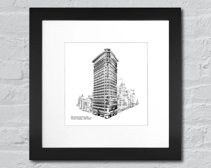 Flatiron Building Art Print: Manhattan Architecture Illustration | 8x8" or 12x12"