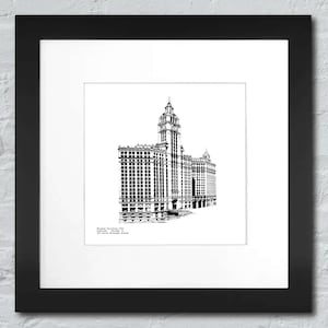 Wrigley Building | Historical Chicago Architecture Illustration / Art Print (Frame not Included)  8x8&quot; or 12x12&quot; | FREE SHIPPING INCLUDED